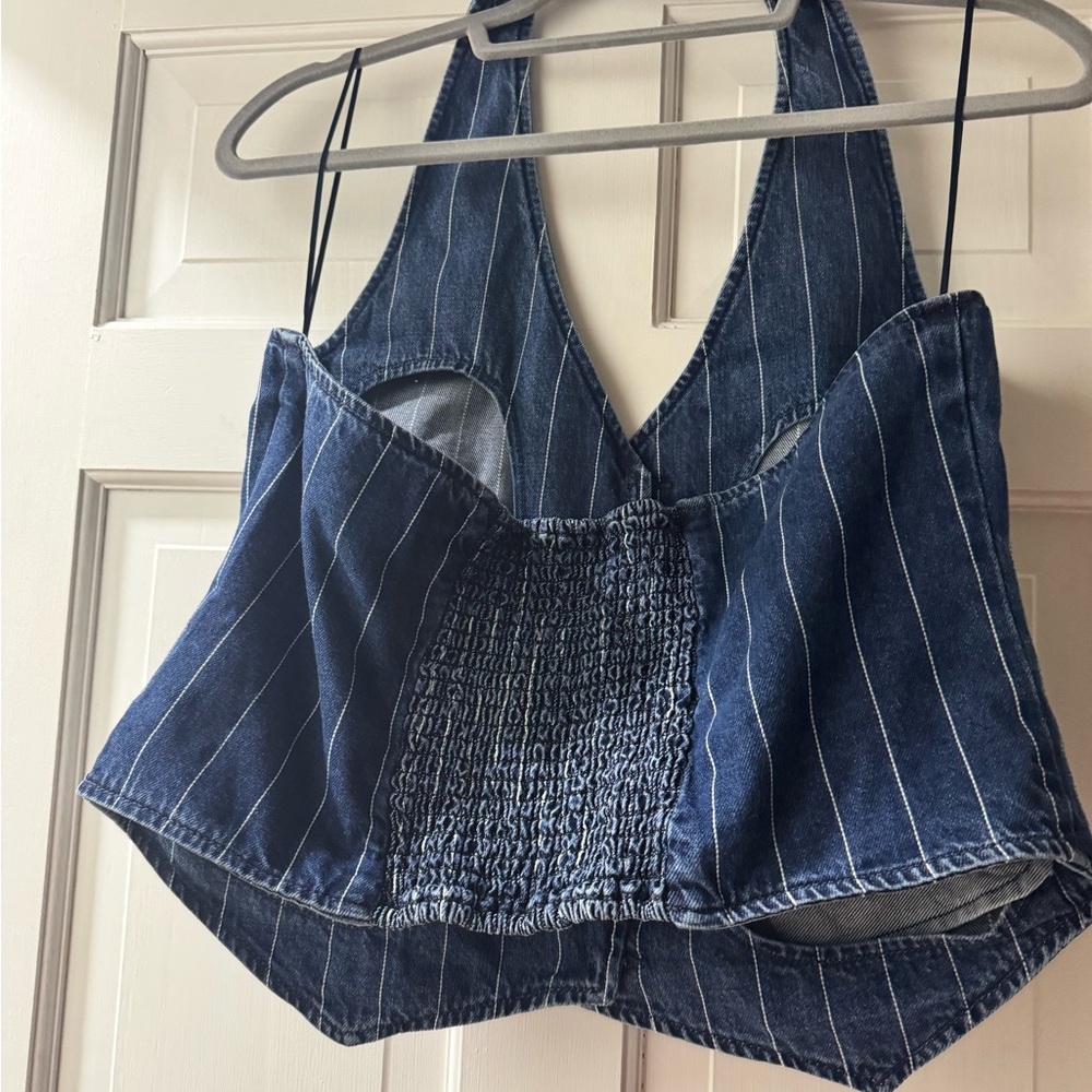 GAP Denim pinstriped halter vest M - Picture 2 of 4